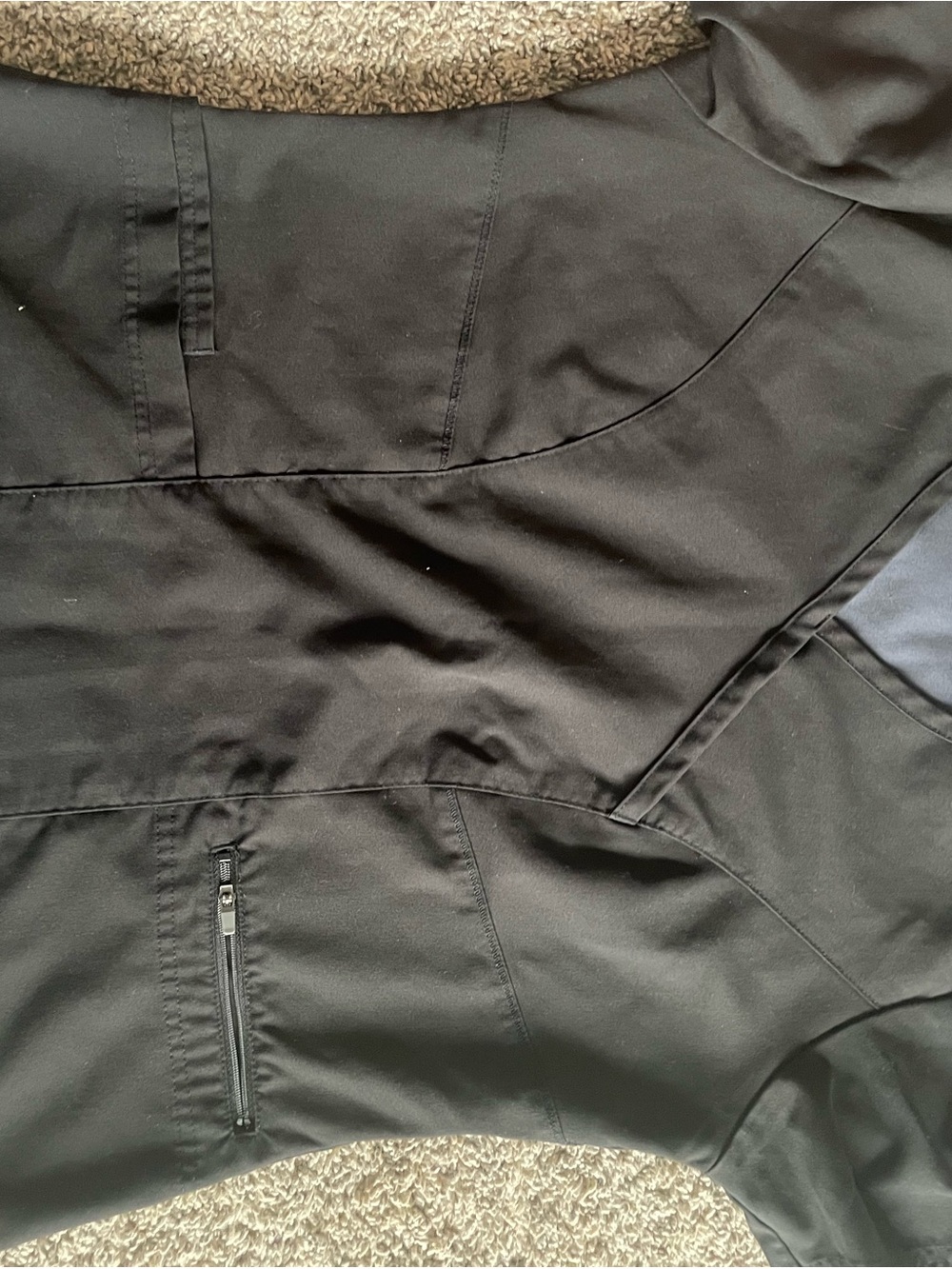 Black scrub top with Zip Pocket